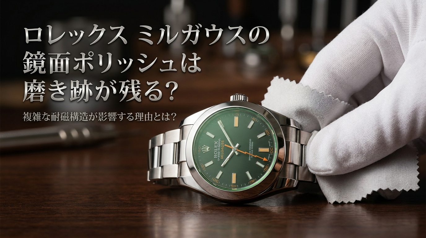 ロレックス ミルガウスの鏡面ポリッシュは磨き跡が残る？複雑な耐磁構造が影響する理由とは？