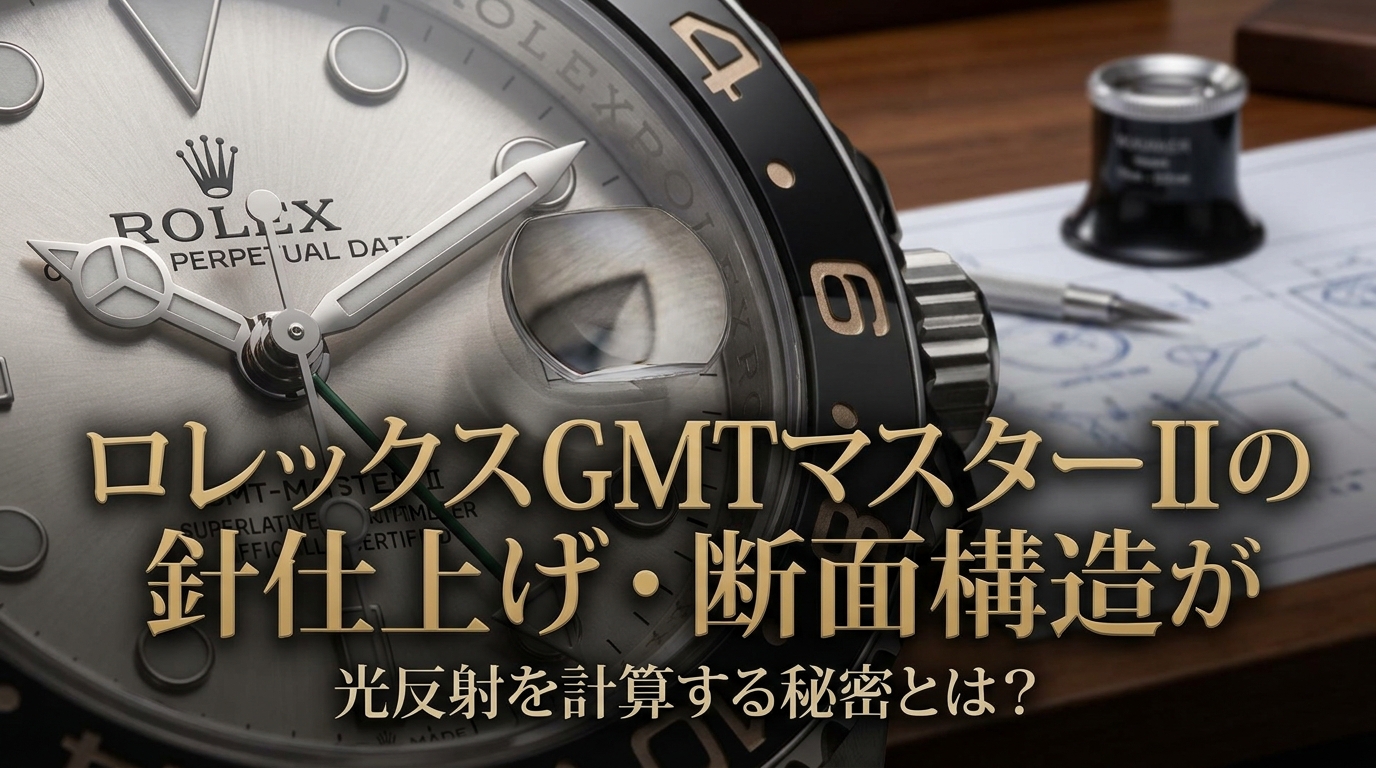 ロレックスGMTマスターIIの針仕上げ・断面構造が光反射を計算する秘密とは？